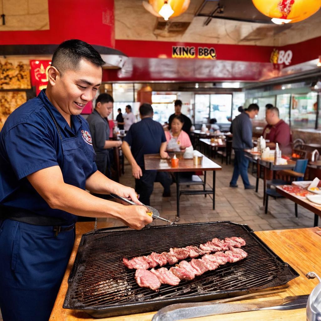 Đội ngũ nhân viên King BBQ nhanh nhẹn, chu đáo hỗ trợ khách hàng tại bàn nướng