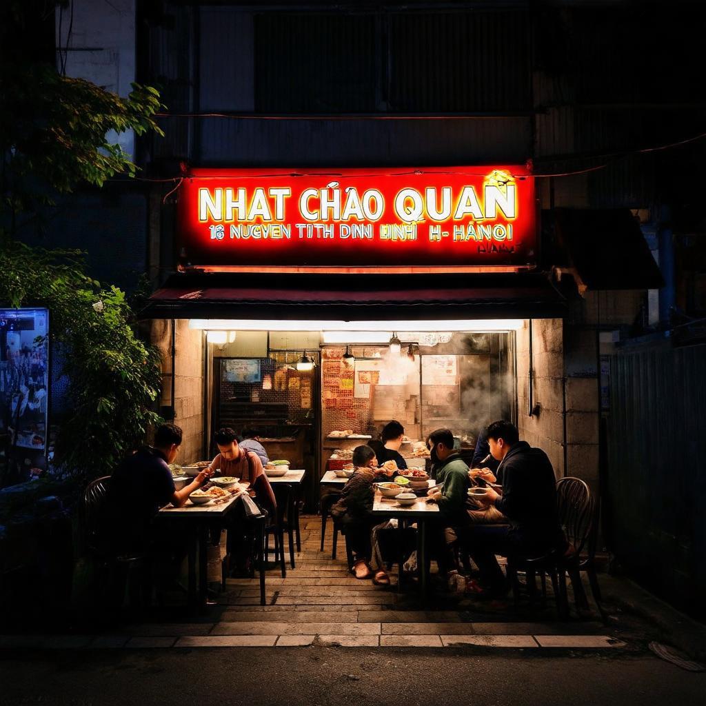 Canh quan Nhat Chao tren pho Nguyen Thi Dinh nhon nhip, dong khach an chao ve dem.