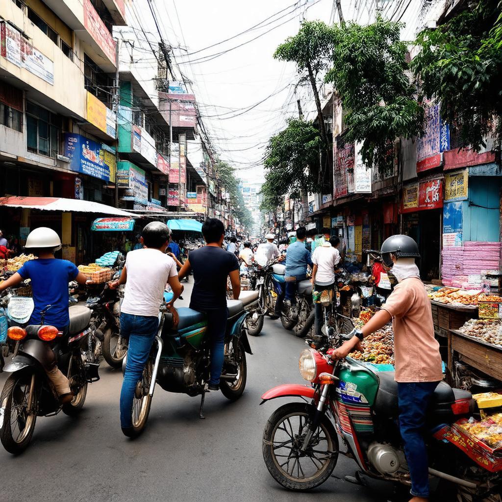 Khung cảnh tấp nập vào buổi sáng trên Đường Bãi Sậy Quận 6, với người dân, xe cộ và hoạt động mua bán.