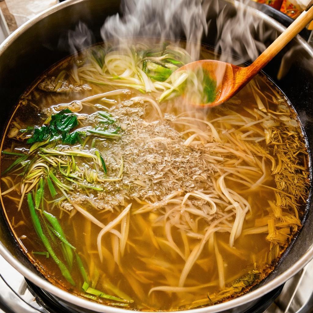 Nồi nước dùng Quán Phở Dậu Nam Kỳ Khởi Nghĩa vàng trong đậm đà
