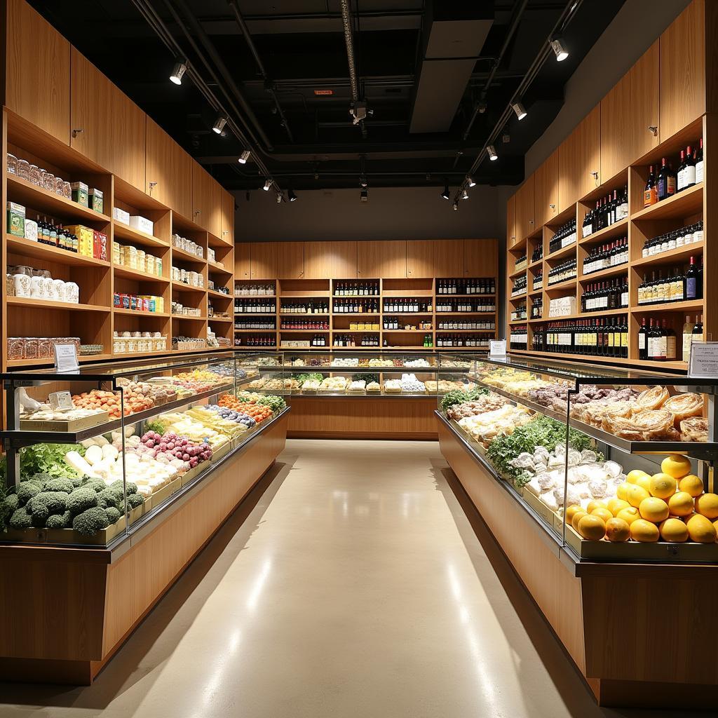 Bên trong cửa hàng Annam Gourmet tại 18 Hai Bà Trưng Quận 1 với các quầy hàng thực phẩm nhập khẩu