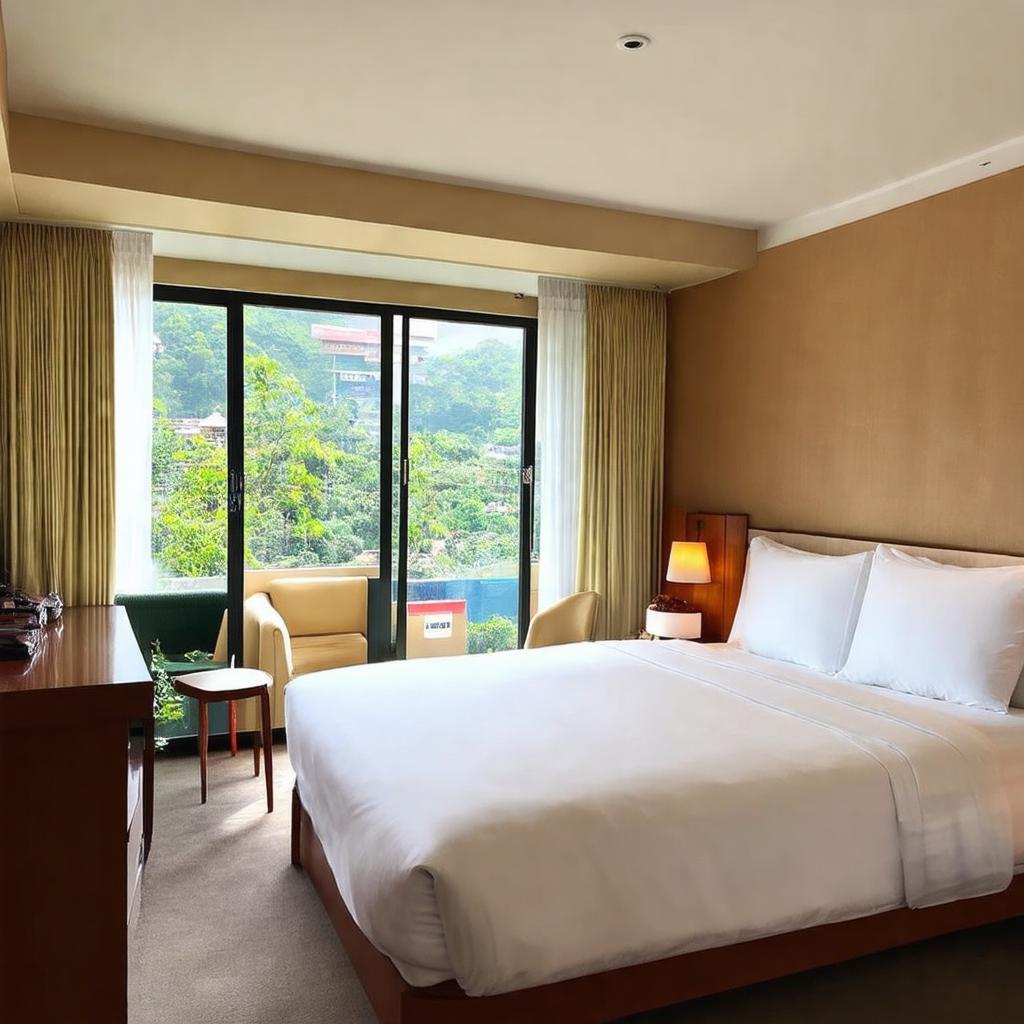 Nội thất phòng nghỉ ấm cúng, sạch sẽ tại Moonstone Hotel Đà Lạt, tạo cảm giác thư thái cho du khách.