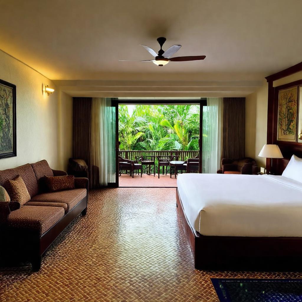 Nội thất phòng nghỉ hoặc villa sang trọng tại Aira Boutique Hội An với nét truyền thống.