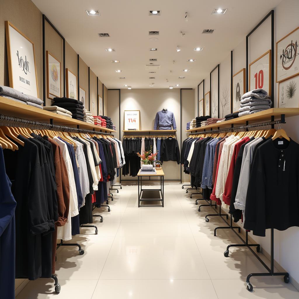 Không gian mua sắm bên trong cửa hàng Yody 181 Nguyễn Gia Thiều, Bắc Ninh với các kệ quần áo được sắp xếp gọn gàng