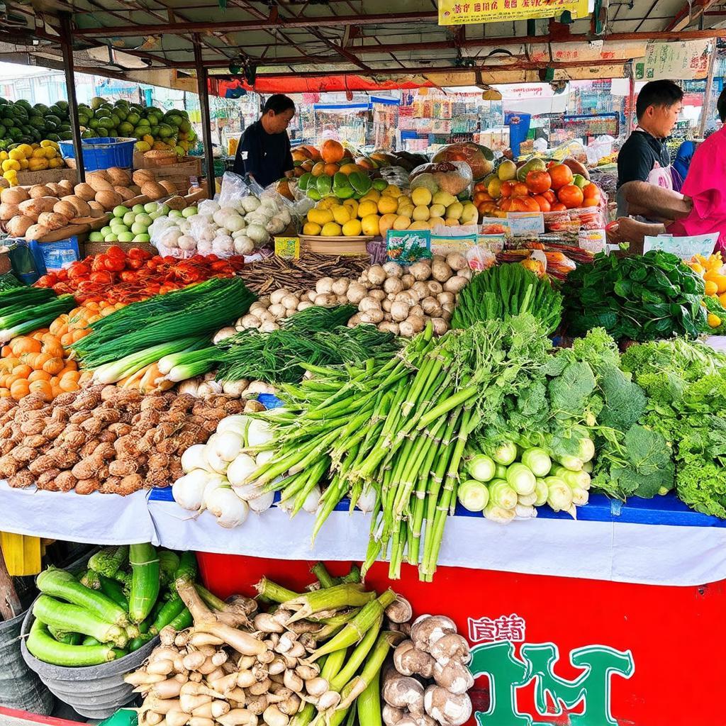 Các loại nông sản tươi ngon và đặc sản vùng cao bày bán tại Chợ Lương Sơn, Hòa Bình.