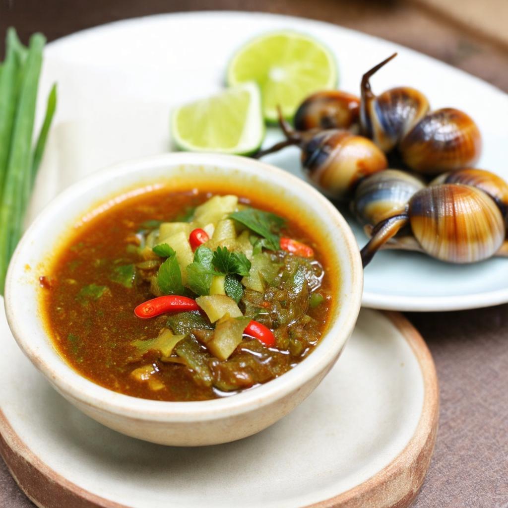 Bát nước chấm ốc đặc trưng cay nồng, linh hồn món ốc luộc tại Hương Ốc 166 Kim Mã.