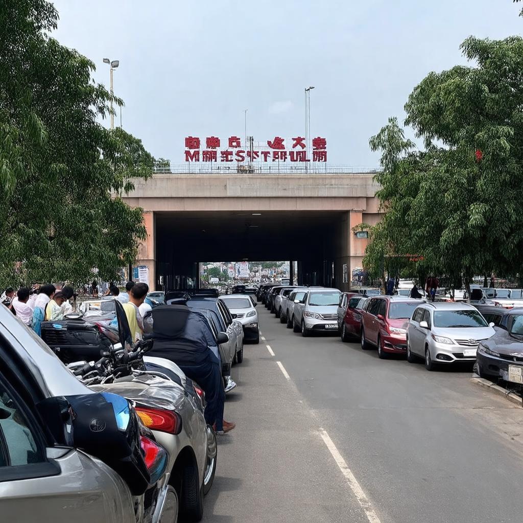 Cảnh xe cộ đông nghẹt xếp hàng vào gửi xe tại sân Mỹ Đình ngày có sự kiện.