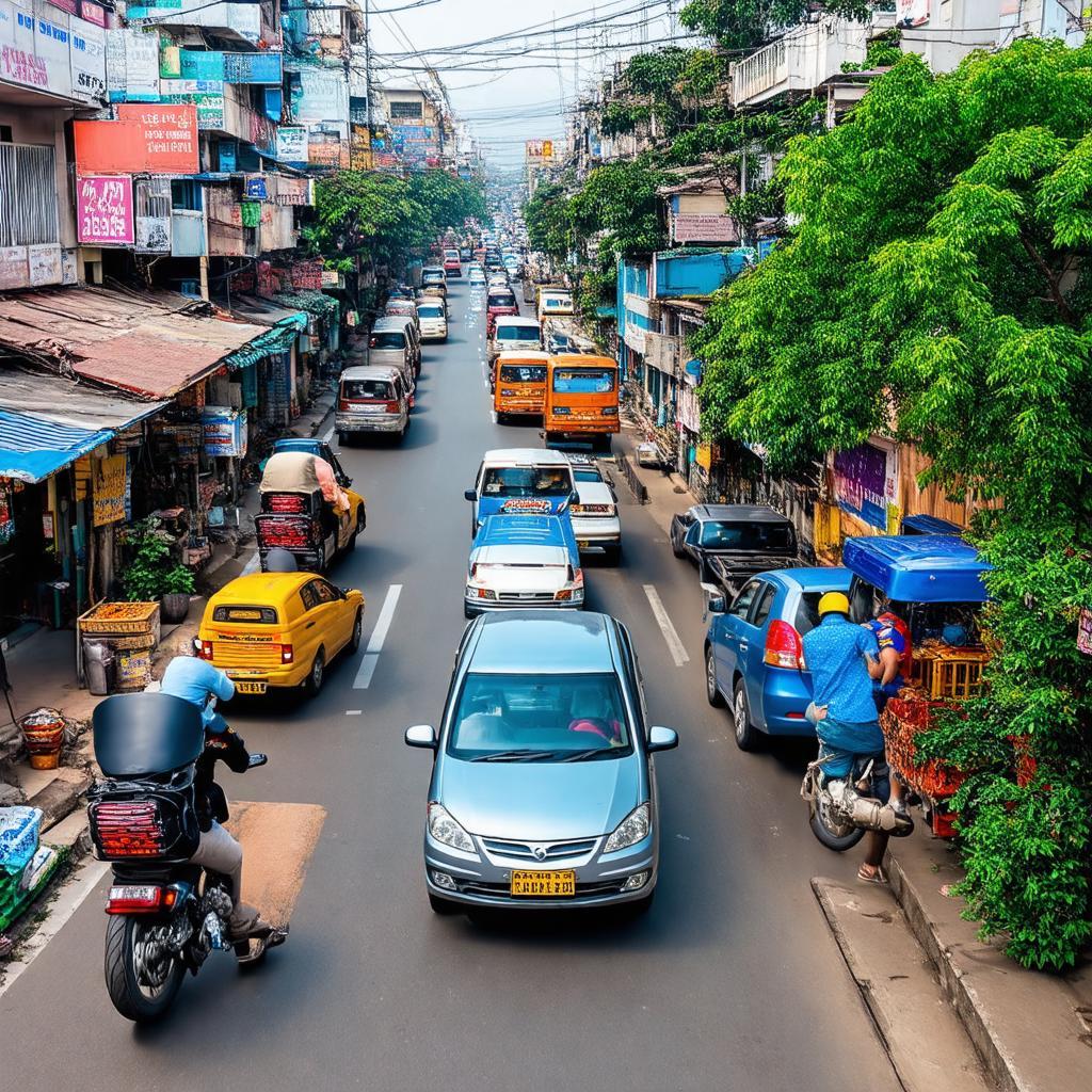 Toàn cảnh giao thông sầm uất trên đường Phan Văn Hớn, Bà Điểm, Hóc Môn, TP.HCM vào giờ cao điểm.