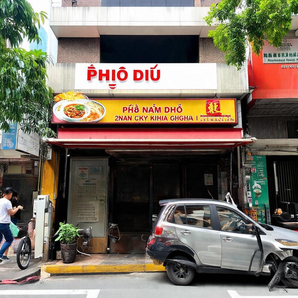 Ngoại cảnh quán Phở Dậu 288 Nam Kỳ Khởi Nghĩa, Quận 3, thể hiện địa chỉ