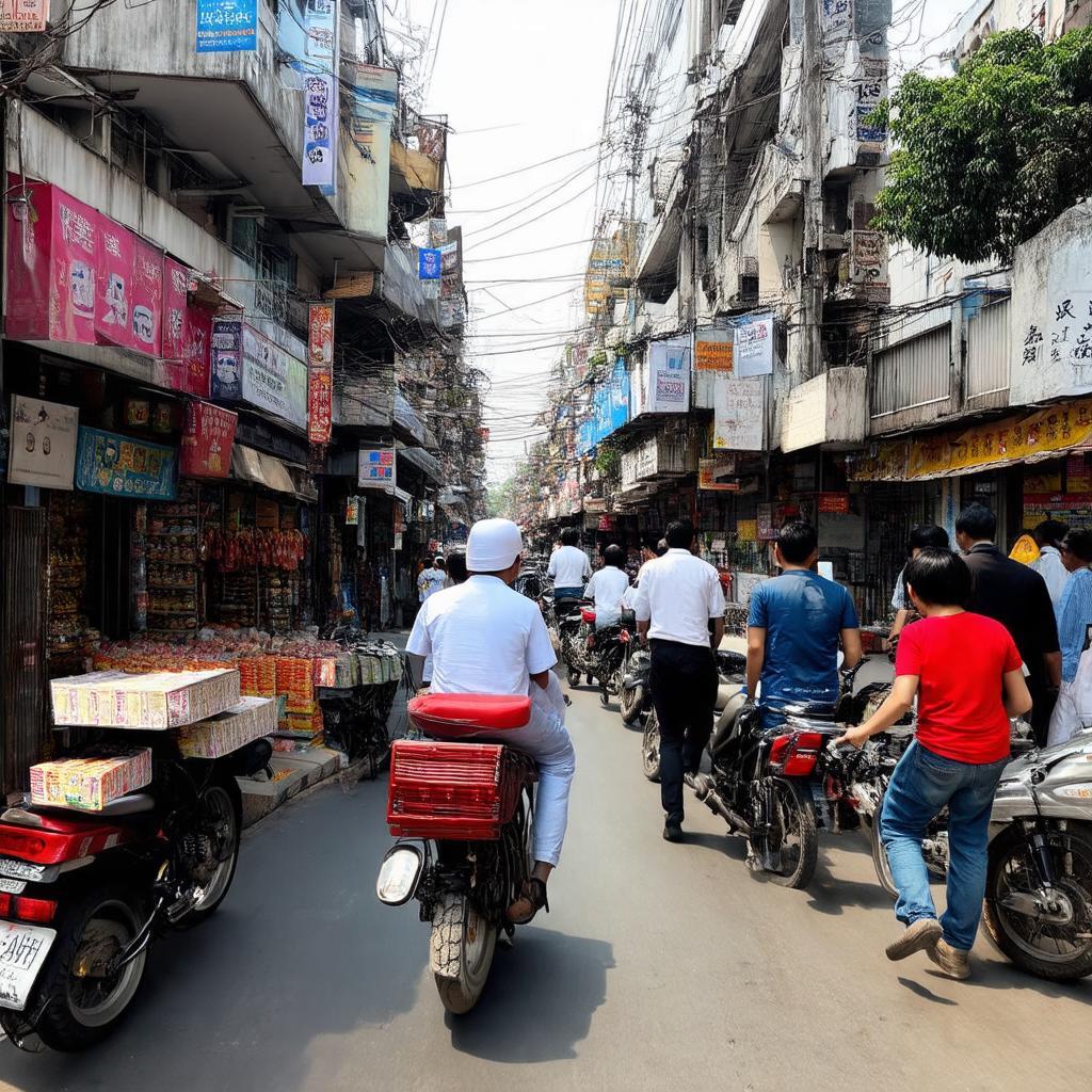 Canh pho kinh doanh sam uat tren duong Doi Can, Ba Dinh, Ha Noi voi nguoi va cua hang