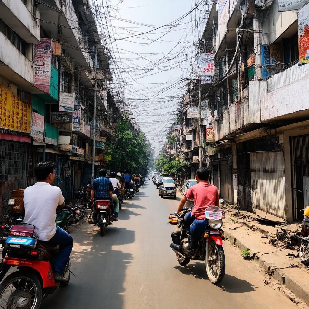 Cảnh quan Phố Đội Nhân Ba Đình Hà Nội với giao thông điển hình của nội đô