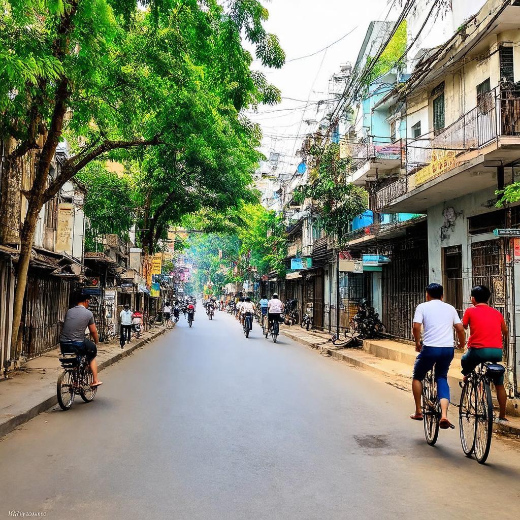 Khung cảnh yên bình và cổ kính của Phố Nguyễn Khắc Hiếu quận Ba Đình Hà Nội với cây xanh