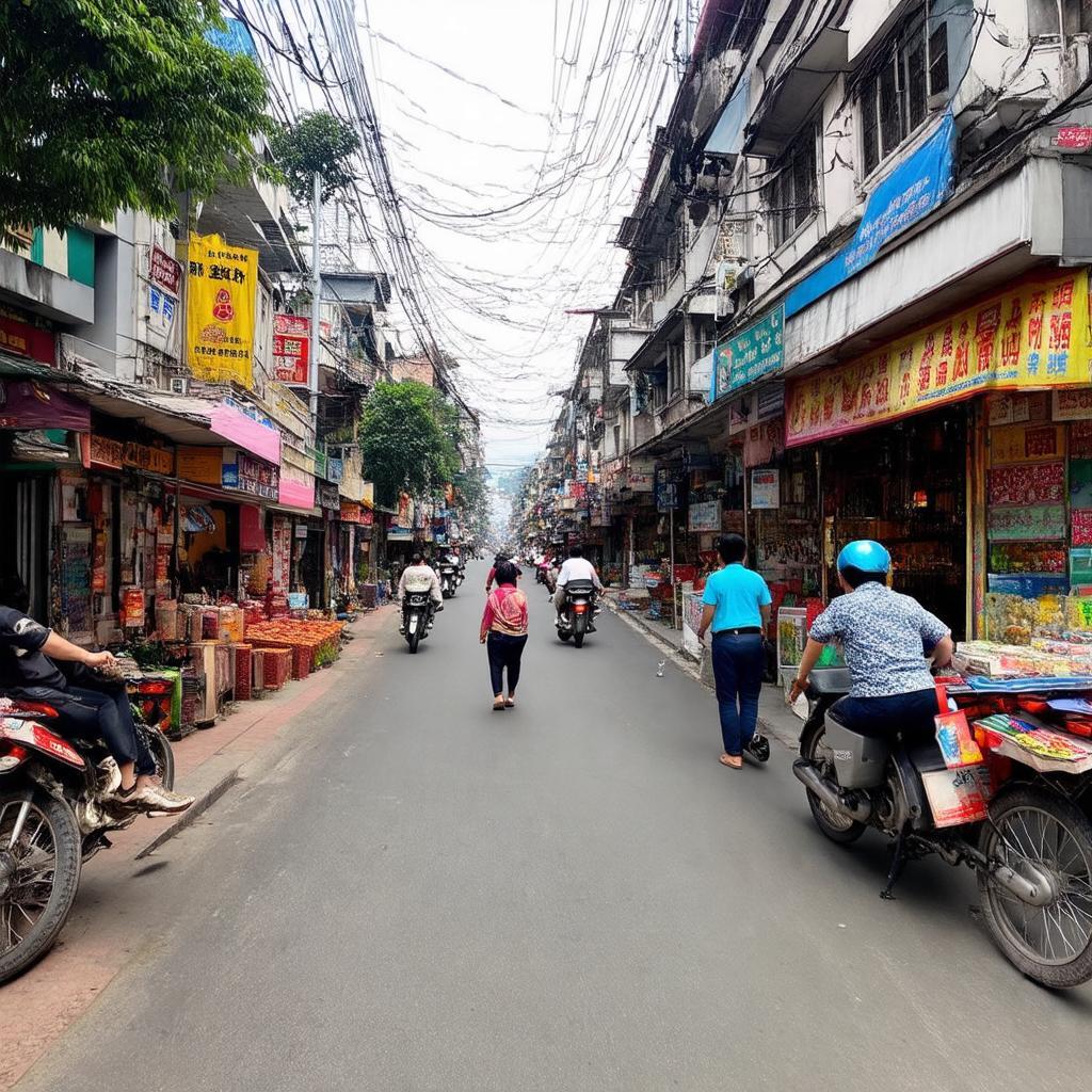Quang canh pho Nguyen Thi Thap voi da dang cua hang, nha hang va dich vu sam uat