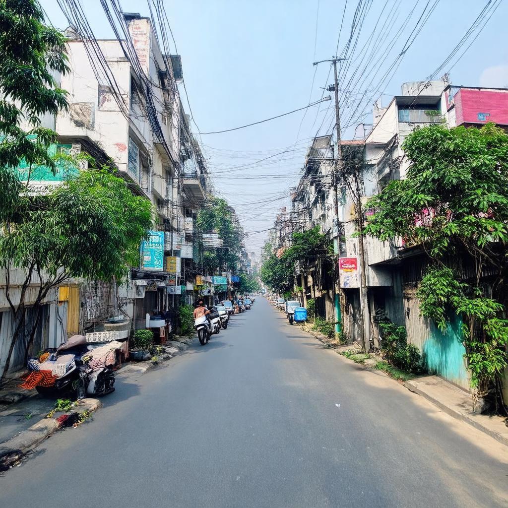 Hình ảnh toàn cảnh Phố Thọ Tháp, Cầu Giấy, Hà Nội với những tòa nhà và cây xanh