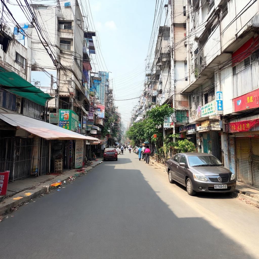 Toàn cảnh Phố Trần Thủ Độ, phường Hoàng Liệt, quận Hoàng Mai, Hà Nội với các tòa nhà và hoạt động kinh doanh
