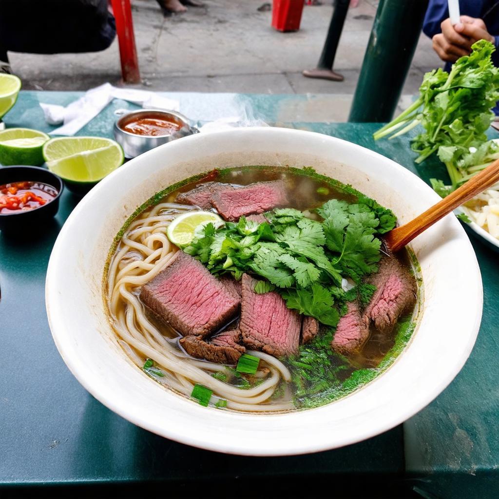 Tô phở bò nóng hổi tại một quán ăn nổi tiếng trên Đường Đinh Công Tráng, Quận 1.