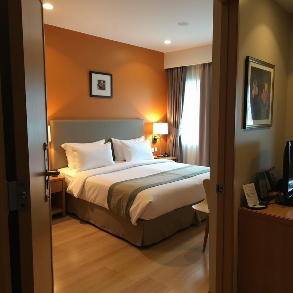 Ben trong phong nghi Hadiva Boutique Hotel Da Nang, giuong em ai, noi that am cung, day du tien nghi.
