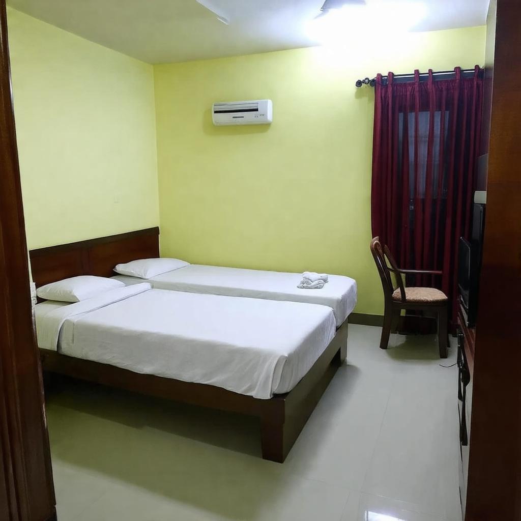 Hình ảnh minh họa một phòng ngủ tại Khách sạn Trúc Xanh, tập trung vào giường và các tiện nghi cơ bản