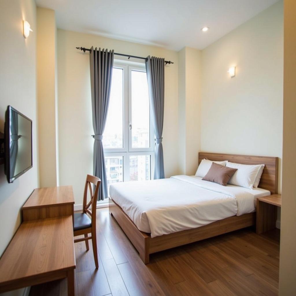 Ben trong phong ngu sach se tien nghi tai Saigon April Homestay Nguyen Trai