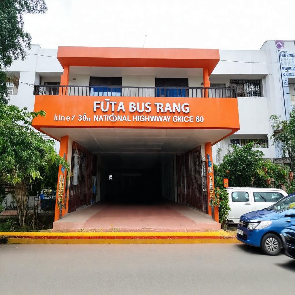 Địa chỉ văn phòng Phương Trang tại 397 QL 80, Kiên Lương, Kiên Giang với biển hiệu màu cam đặc trưng dọc Quốc lộ 80