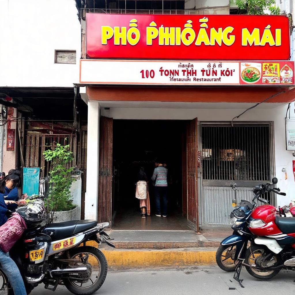 Mặt tiền quán Phở Phương Mai tại số 10 Tôn Thất Tùng, Quận Đống Đa, Hà Nội.