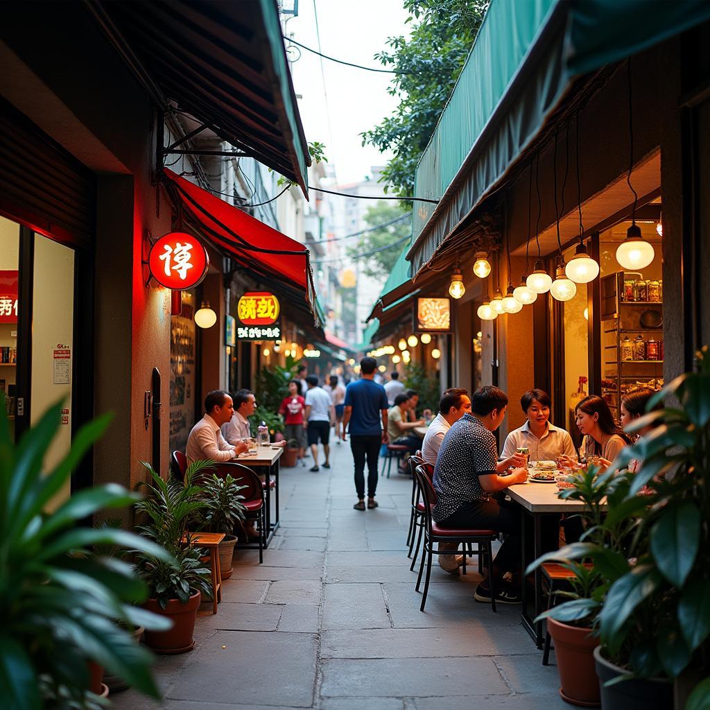 Quan ca phe va hang quan an uong da dang trong ngõ 9 Hoang Cau, Ha Noi.