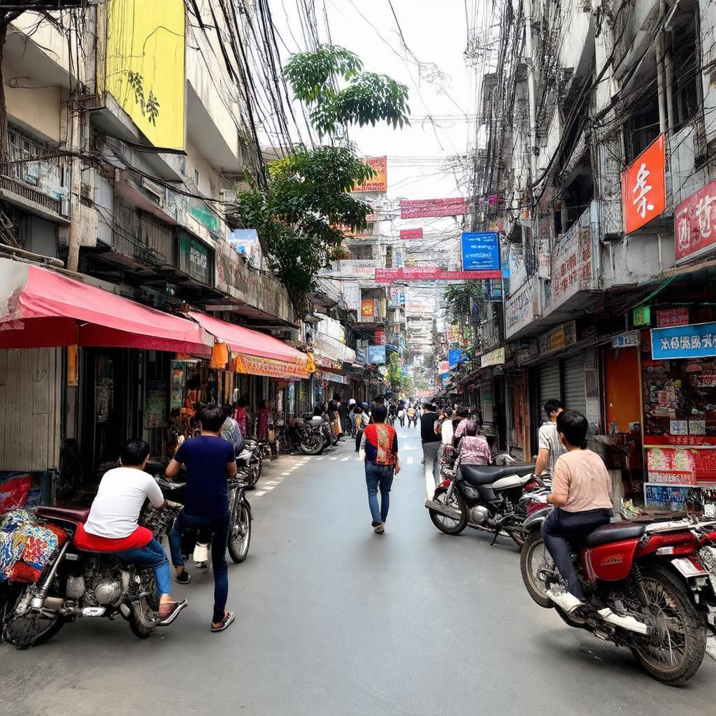 Các cửa hàng và quán ăn tấp nập gần Ngã tư 1/5 Đông Anh Hà Nội