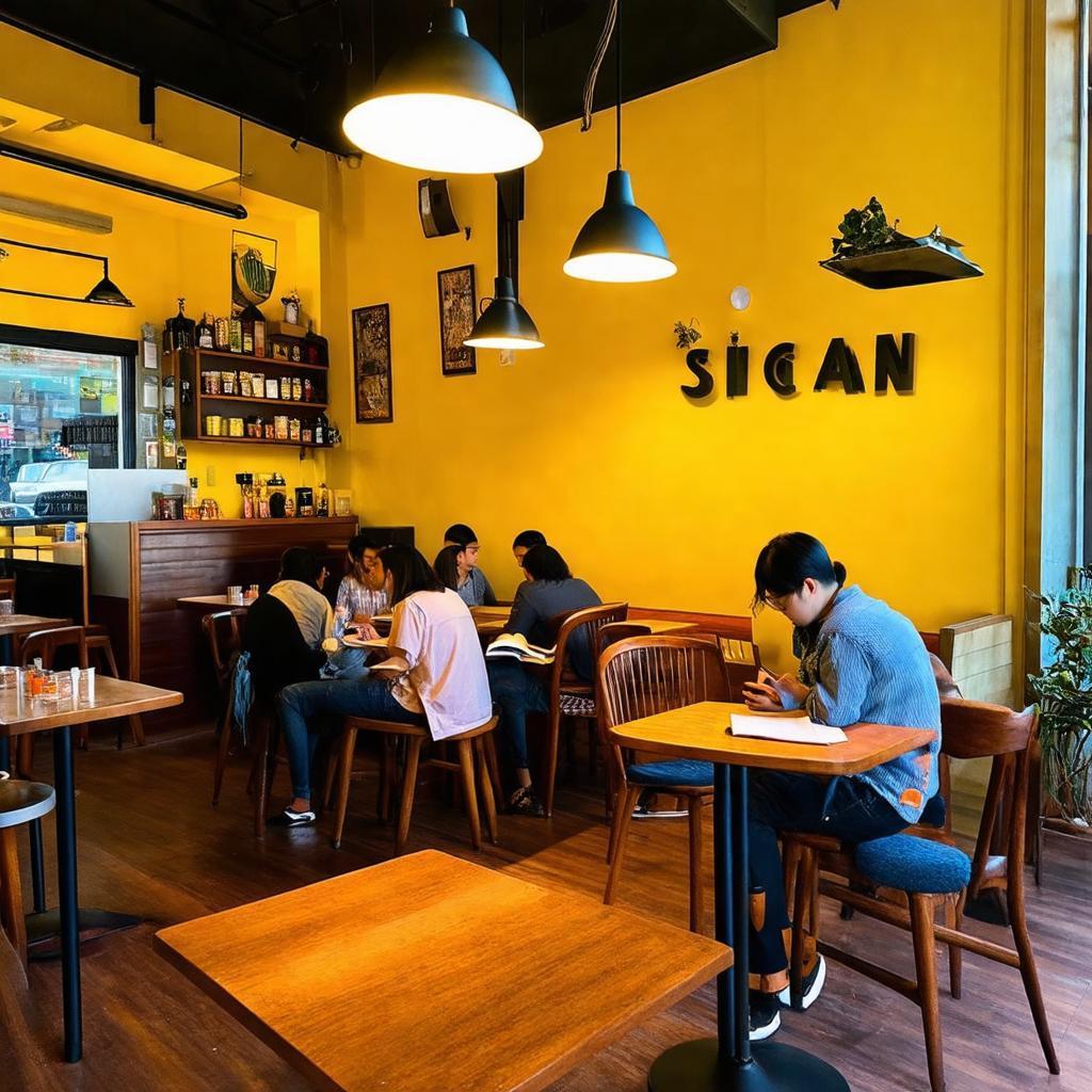Không gian Saigon Swagger Tôn Thất Thiệp quận 1 với nội thất gỗ, ánh đèn vàng ấm áp, đồ trang trí vintage hiện đại.