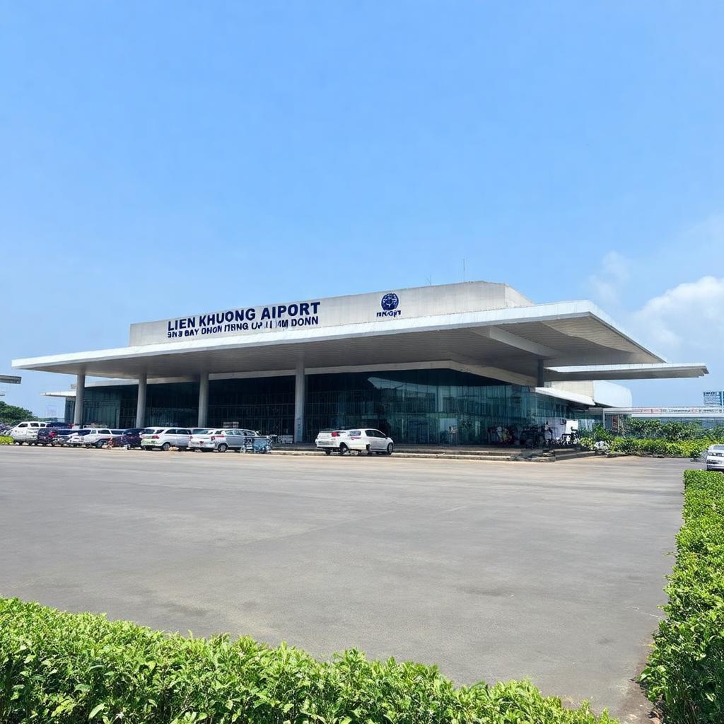 Toàn cảnh ngoại thất Sân bay Liên Khương ở Đức Trọng, Lâm Đồng, thể hiện kiến trúc hiện đại.