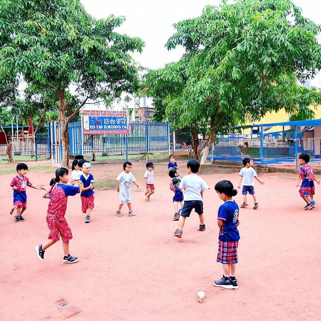 Sân trường rộng rãi nơi học sinh Trường Tiểu Học Tân Sơn Nhì vui chơi giờ ra chơi