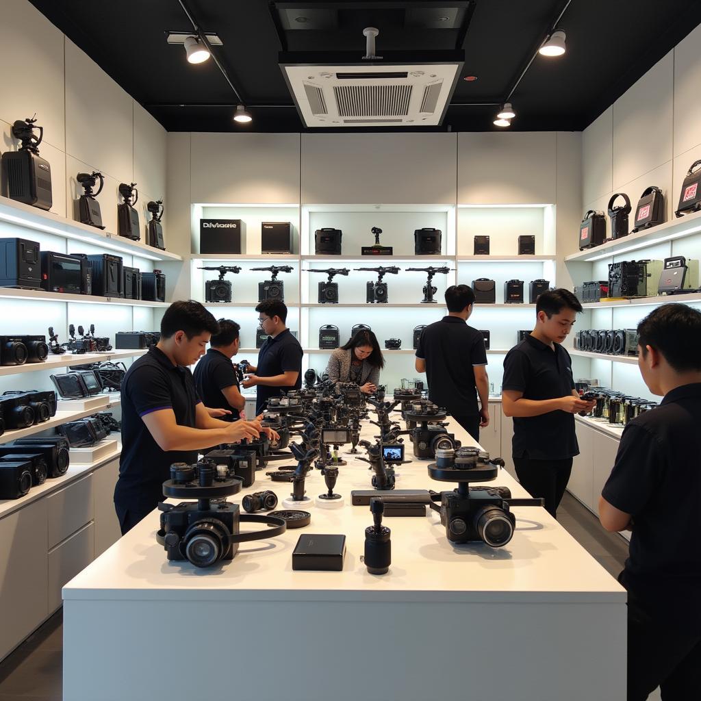 Trưng bày sản phẩm flycam DJI, gimbal và phụ kiện chính hãng tại cửa hàng 15 Lý Thái Tổ