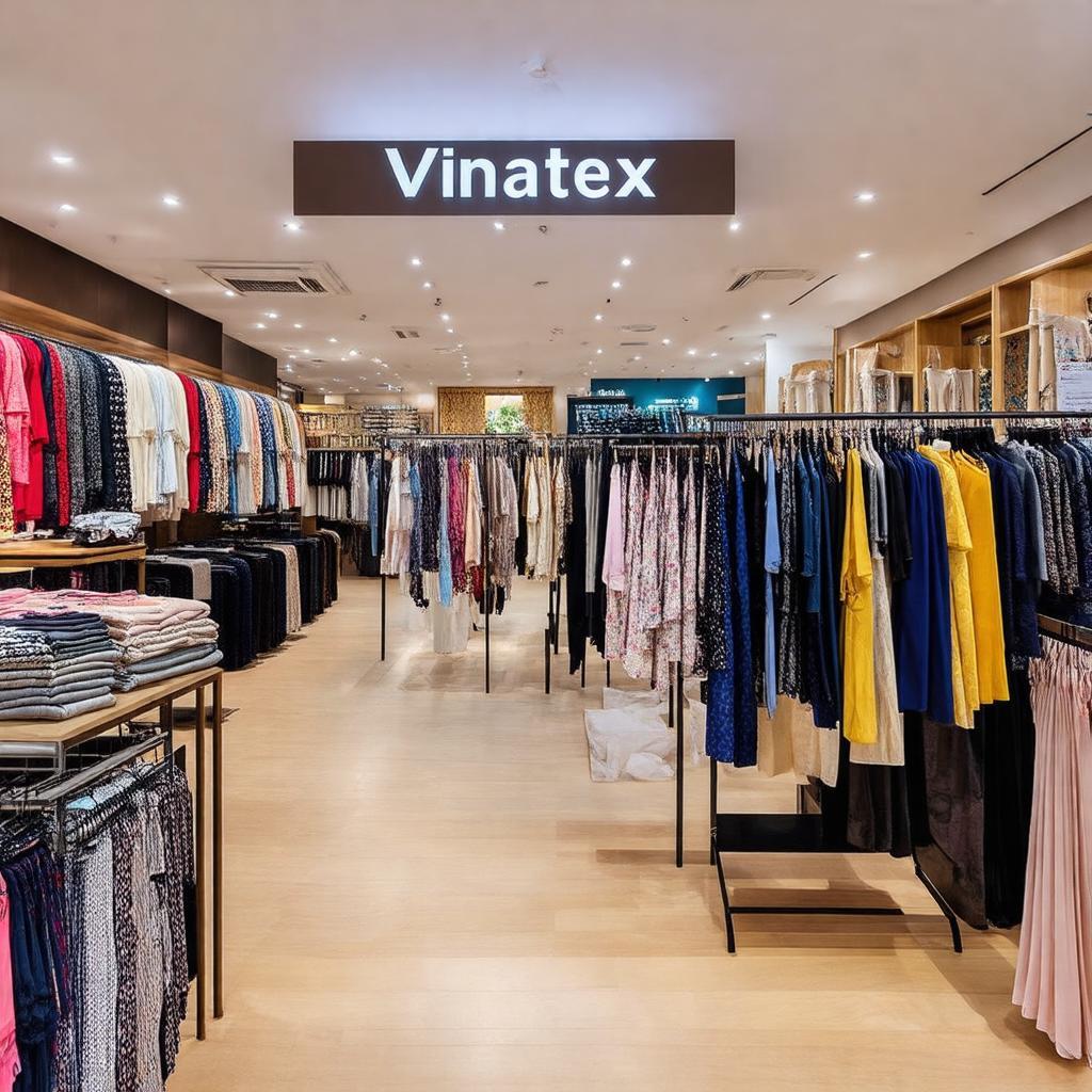 Các sản phẩm thời trang và vải vóc bên trong cửa hàng Vinatex 25 Bà Triệu, Hàng Bài, Hà Nội.