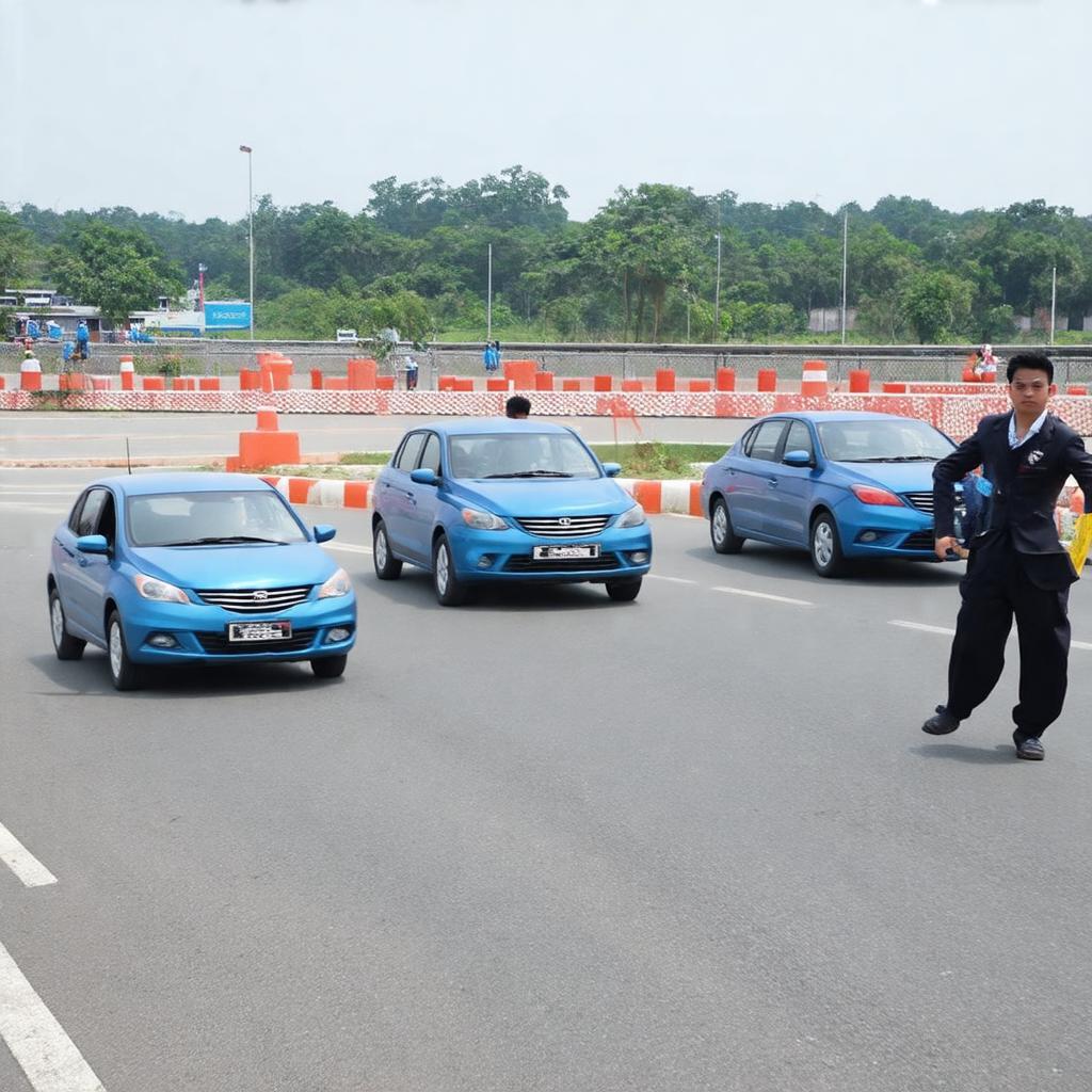 Học viên thực hành lái xe tại sân tập của Trung tâm Hoàng Gia
