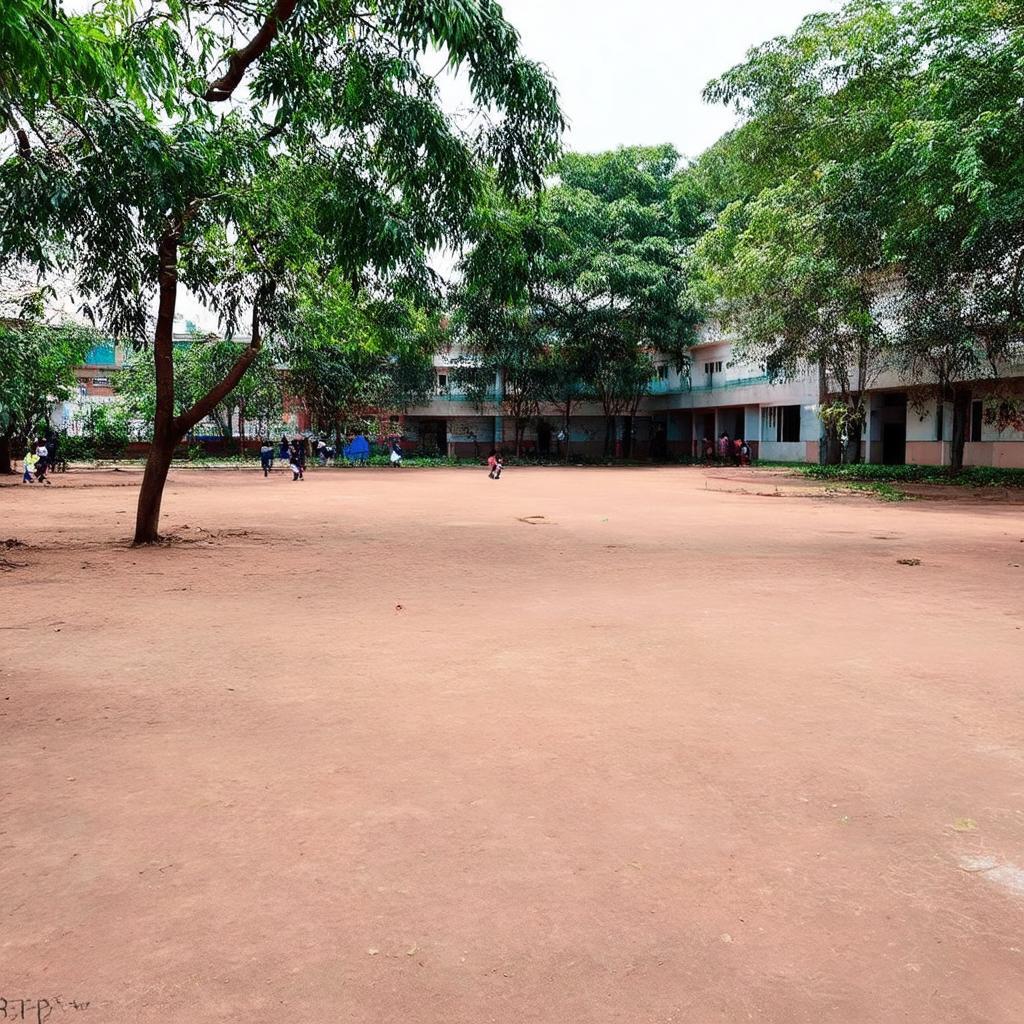 Sân trường THPT Hai Bà Trưng Thạch Thất, nơi học sinh hoạt động và giao lưu