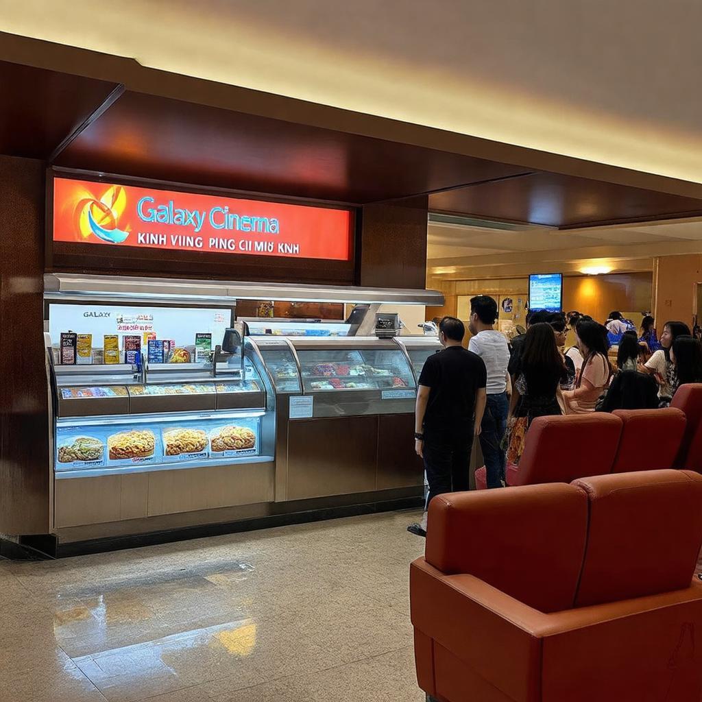 Sảnh chờ hiện đại và khu vực quầy bắp nước tại rạp Galaxy Kinh Dương Vương.