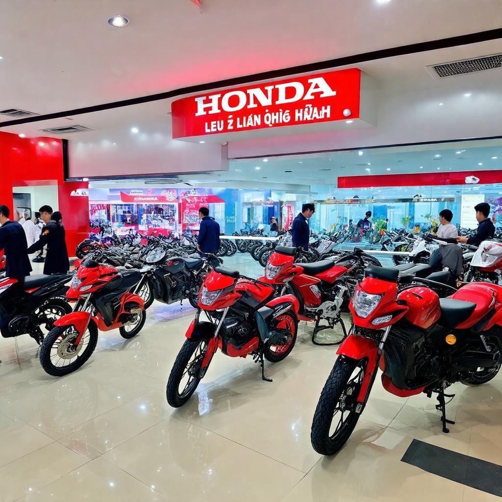 Showroom sạch sẽ, thoáng đãng trưng bày các dòng xe máy Honda đời mới tại Số 2 Lê Văn Lương