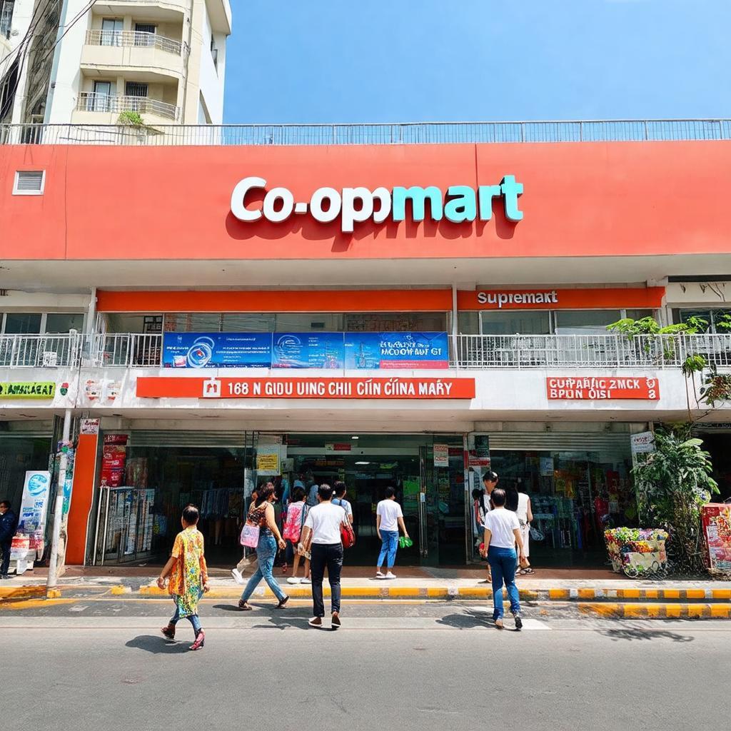 Ngoại cảnh siêu thị Co.opmart Nguyễn Đình Chiểu 168 Quận 3 tấp nập người qua lại