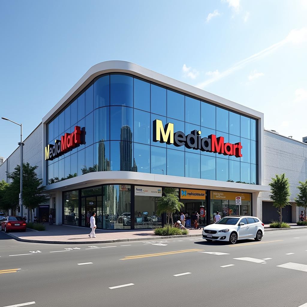 Ngoại cảnh siêu thị MediaMart 234 Nguyễn Văn Linh Hải Phòng rộng lớn, hiện đại.