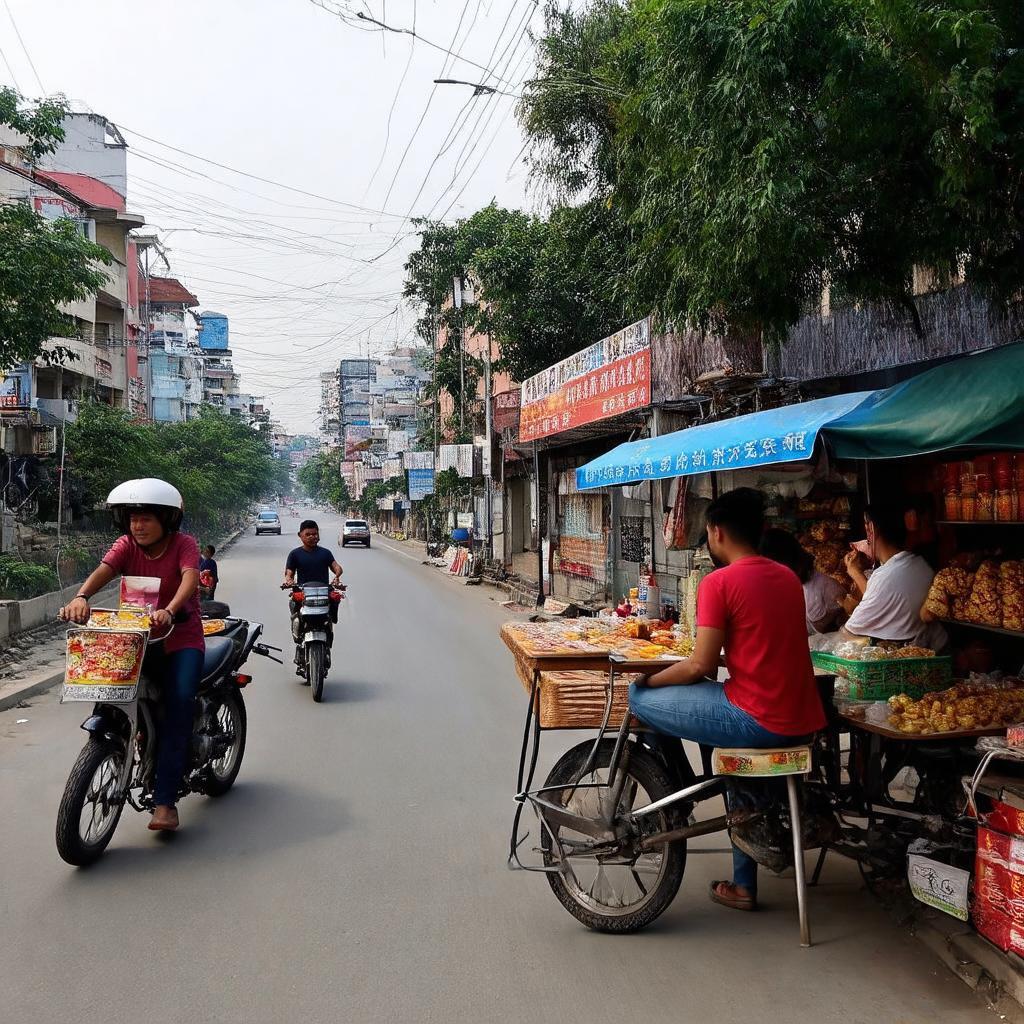 Khung cảnh sinh hoạt đời thường nhộn nhịp gần ngã ba Kỳ Lỳ, Tam Kỳ.