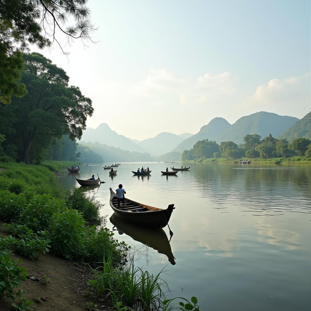 Canh quan thanh binh ven song Vam Co Dong gan khu vuc Cang Ben Keo