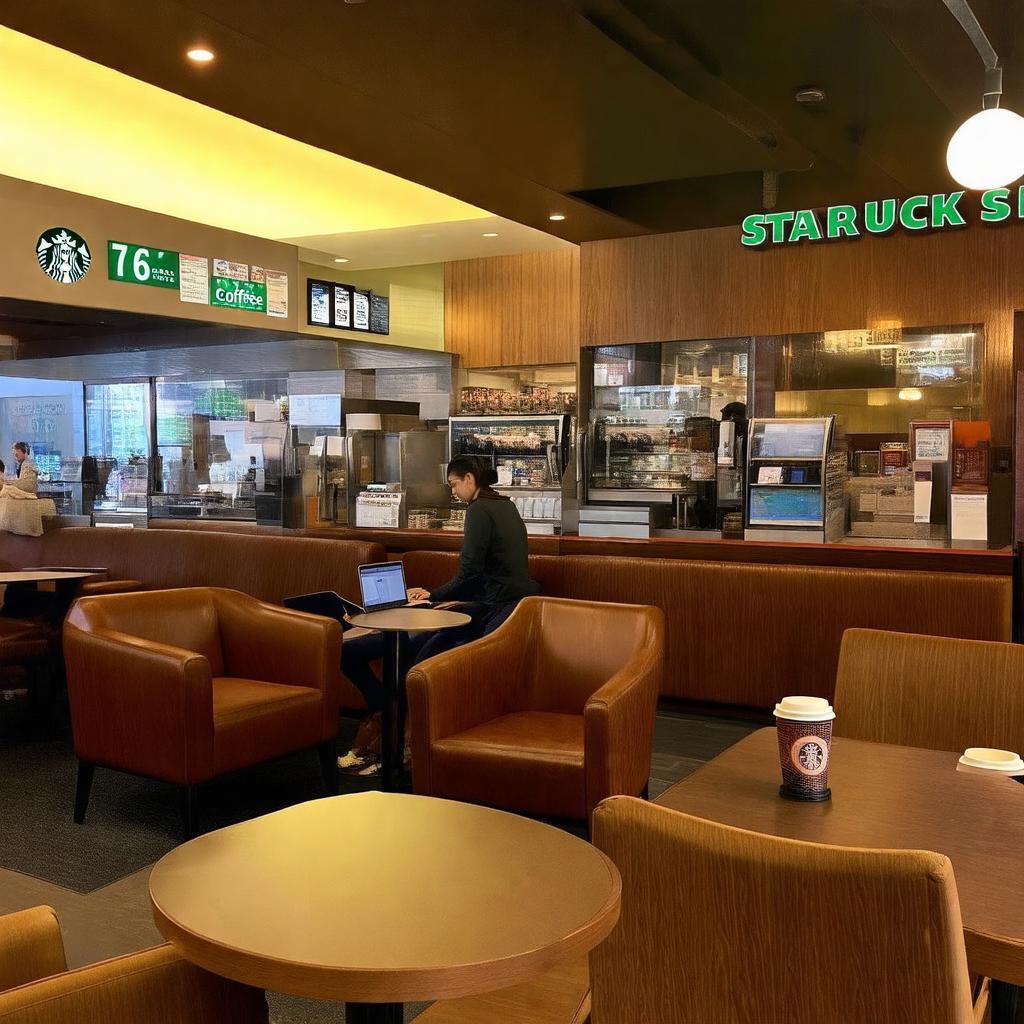 Hình ảnh không gian bên trong Starbucks Lê Lai, thiết kế ấm cúng, nơi lý tưởng để làm việc hay gặp gỡ.