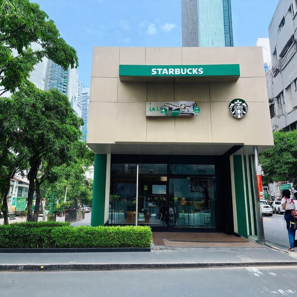 Mặt tiền quán Starbucks 76 Lê Lai, Quận 1, vị trí trung tâm gần Công viên 23 tháng 9.