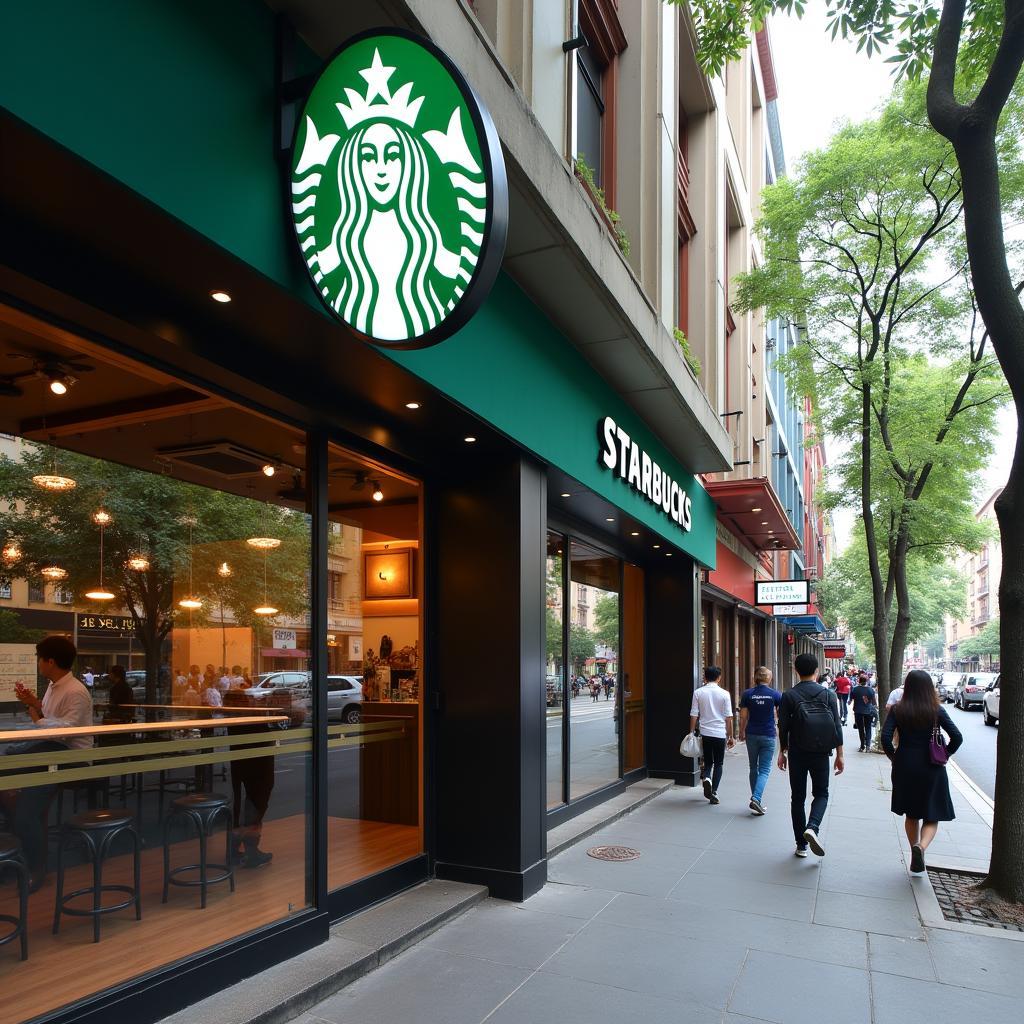 Starbucks 99 Nguyễn Huệ Quận 1 với mặt tiền rộng hướng ra Phố đi bộ