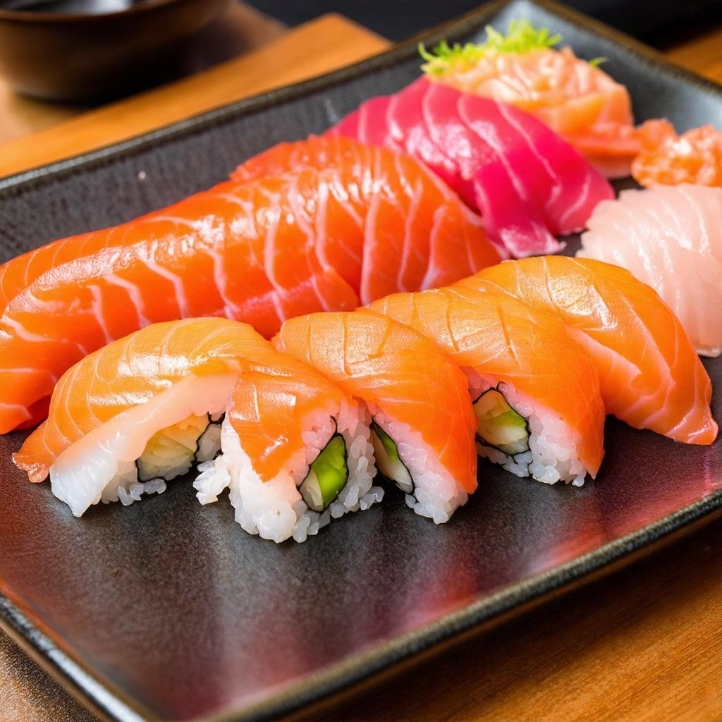 Đĩa sushi và sashimi tươi ngon tại nhà hàng Nhật Bản cao cấp