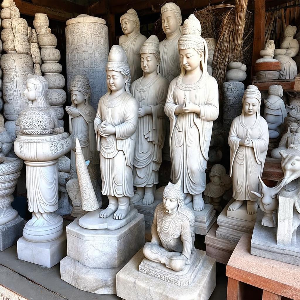 Các tác phẩm điêu khắc đá mỹ nghệ tinh xảo tại Chợ Non Nước hoặc làng nghề gần đó.