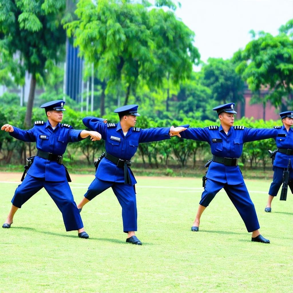 Học viên Trường Cao Đẳng Cảnh Sát Nhân Dân 1 hăng say tập luyện trên thao trường, rèn luyện thể lực và nghiệp vụ.