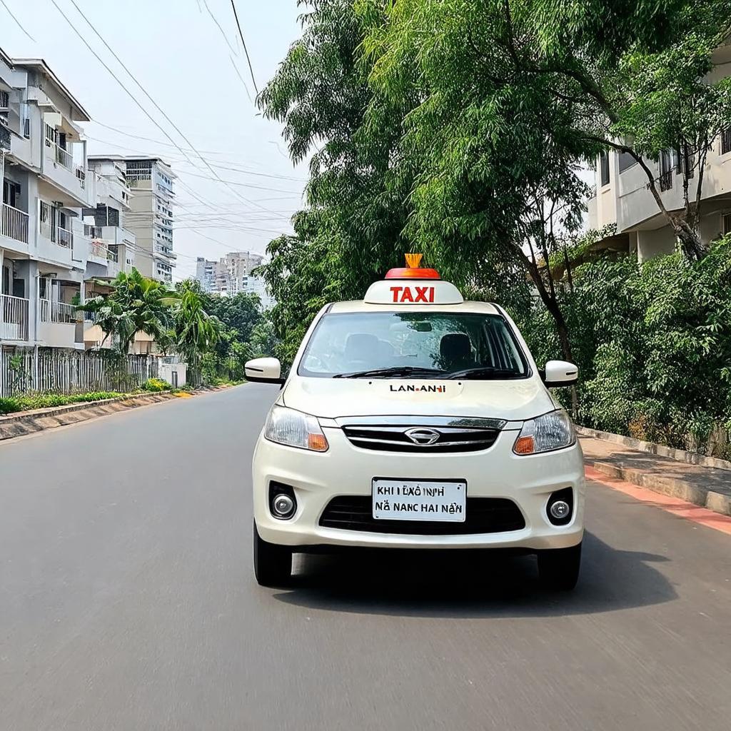 Hinh anh xe taxi Lan Anh tren mot con duong tai khu TĐC Lai Xa, Hoai Duc, Ha Noi