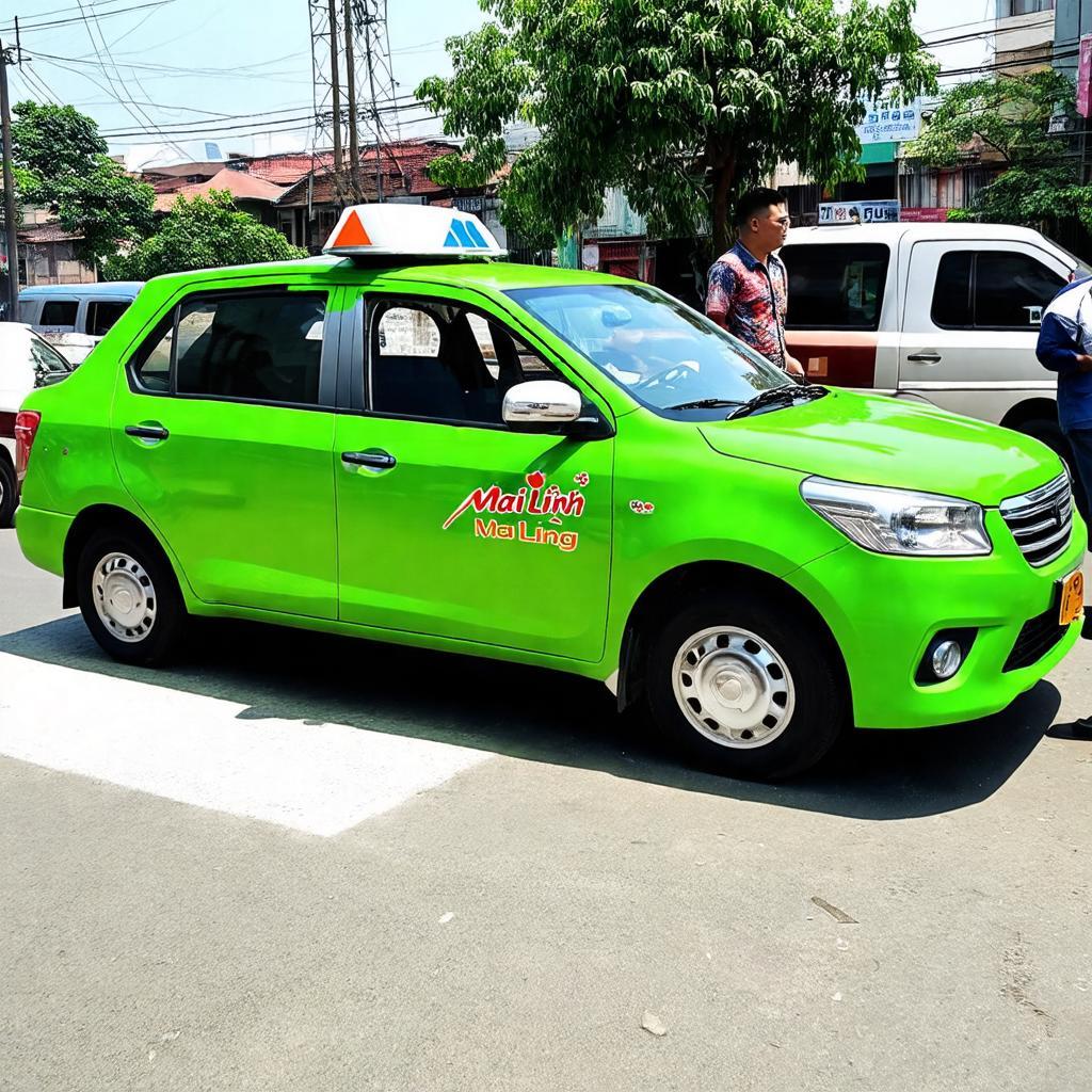 Hinh anh xe taxi Mai Linh mau xanh la o Duc Trong Lam Dong, san sang phuc vu hanh khach