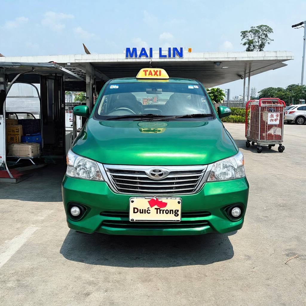 Xe taxi Mai Linh don khach tai san bay Lien Khuong, gan Duc Trong