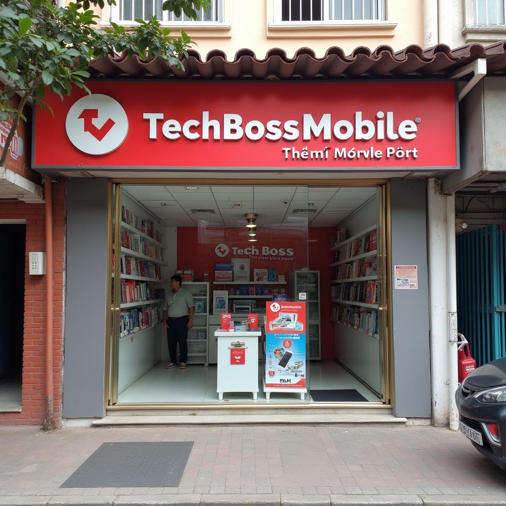 Bên ngoài cửa hàng TechBoss Mobile 421 Trần Hưng Đạo, Đại Phúc, Bắc Ninh